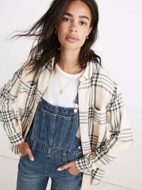 MADEWELL NWT Oversized Ex-Boyfriend Swing Shirt in Windowpane Midnight Green S